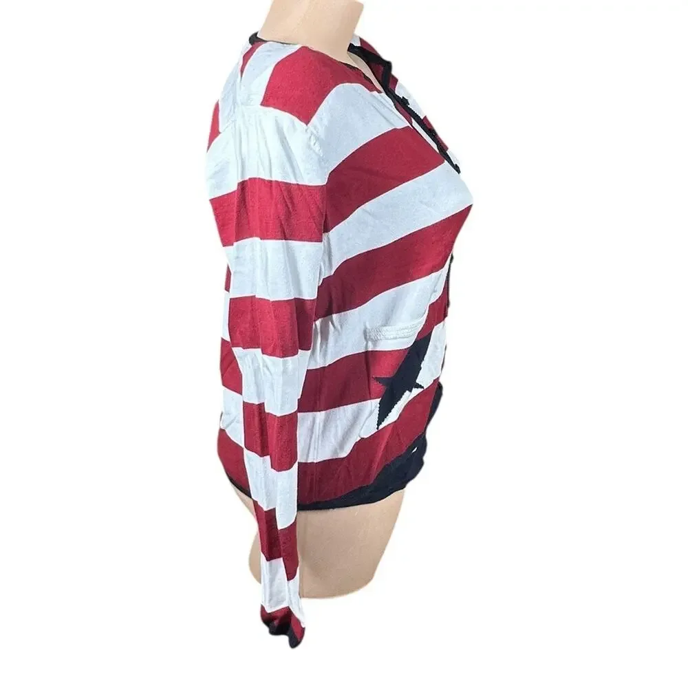 Vtg TALBOTS‎ Red White Blue Stars Stripes 2 Pc Cardigan Sweater Set Patriotic S